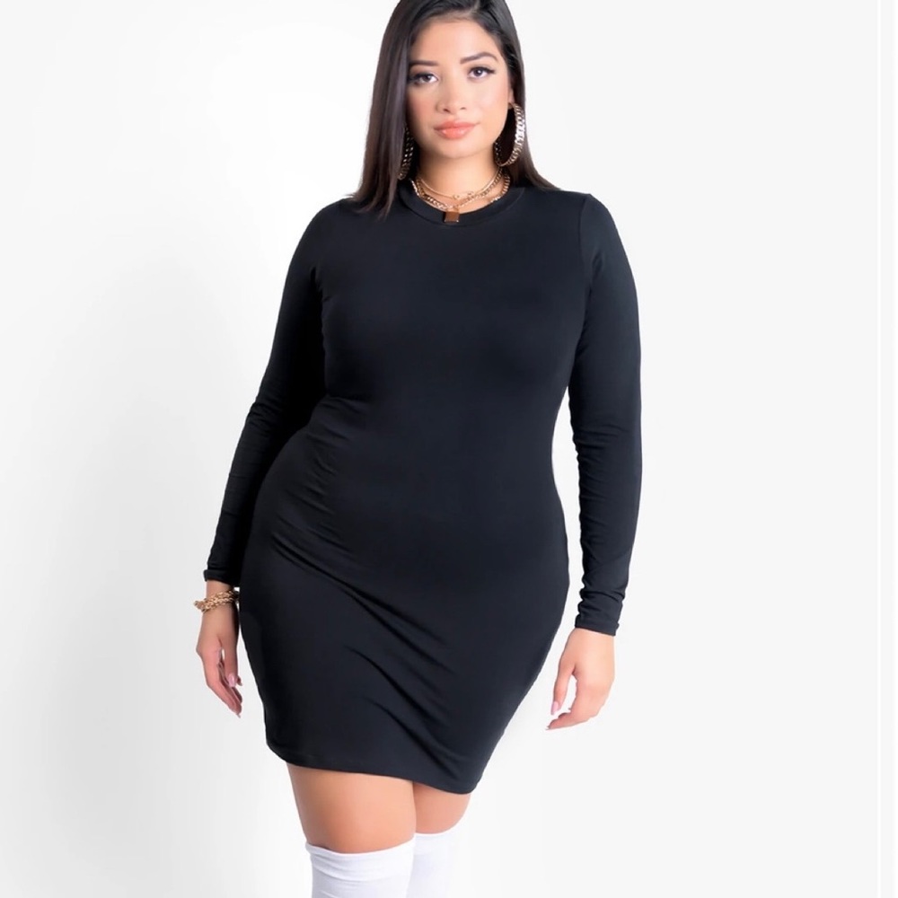 ESSENTIAL LONG SLEEVE BODYCON MINI DRESS- BLACK